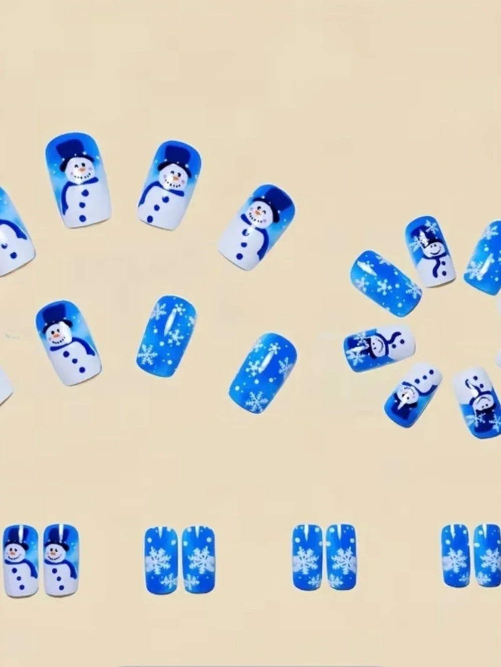 New -Super Cute -24Pcs -Snowman Reusable Press-On-Nails
